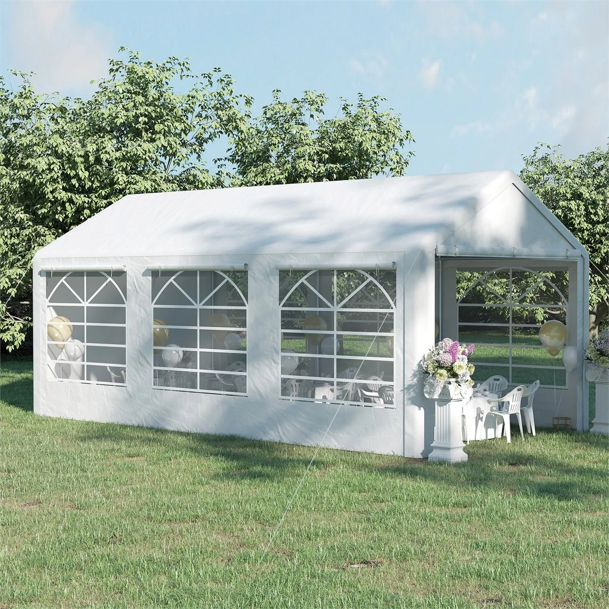 Outsunny Carpa Para Fiestas 6x3 M Cenador Pabellón De Jardín Con 4 Paneles Laterales 2 Puertas Enrollables Y 6 Ventanas Protección UV Para Exterior Eventos Bodas Blanco 4 Outsunny Carpa Para Fiestas 6x3 M Cenador Pabellón De Jardín Con 4 Paneles Laterales 2 Puertas Enrollables Y 6 Ventanas Protección UV Para Exterior Eventos Bodas Blanco - Imagen 2