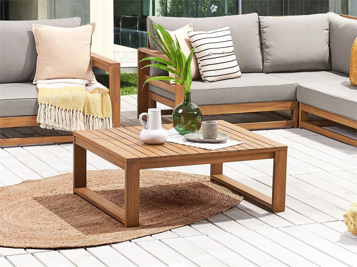 Mesa De Centro De Madera De Acacia Clara 90 X 75 Cm TIMOR II 3 Mesa De Centro De Madera De Acacia Clara 90 X 75 Cm TIMOR II