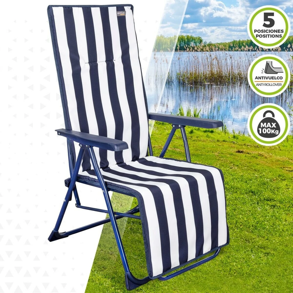 Tumbona Aktive Blanco Azul Marino Reclinable A Rayas 147 X 70 X 48 Cm (2 Unidades) 5 Tumbona Aktive Blanco Azul Marino Reclinable A Rayas 147 X 70 X 48 Cm (2 Unidades) - Imagen 3