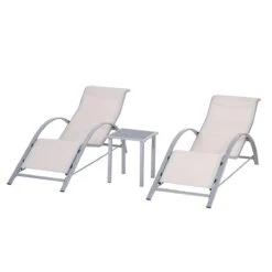 Outsunny 2 Tumbonas De Jardín 59x169x66 Cm Con Mesa De Café 41x41x45 Cm De Vidrio Templado Reposabrazos Para Patio Piscina Terraza Aire Libre Beige