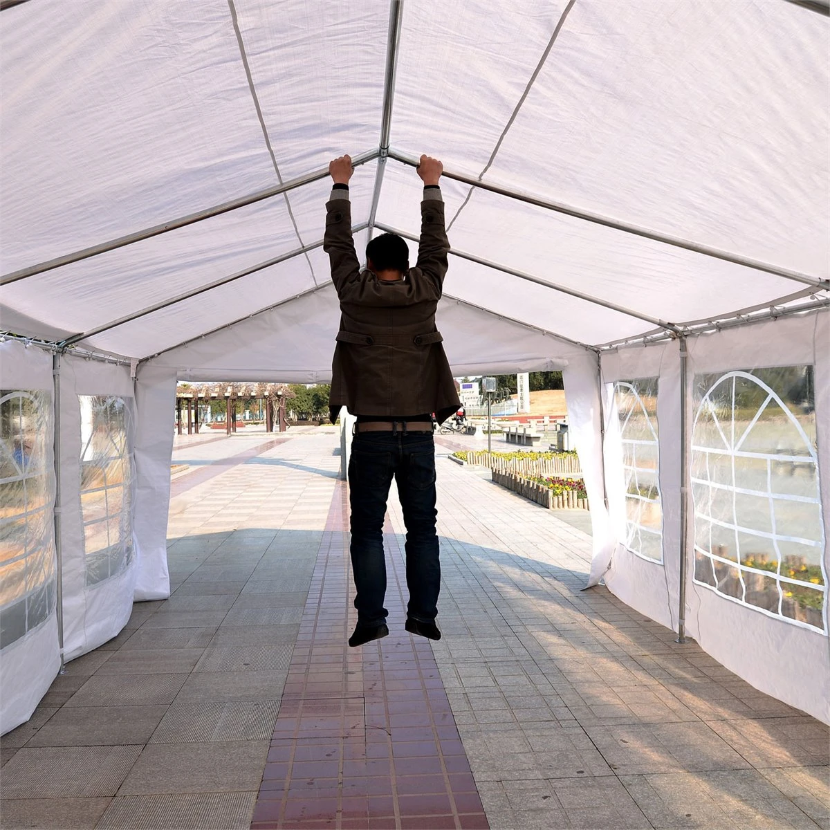 Outsunny Carpa De Jardín Cochera Gazebo 6x4m Pergola Cenador Pabellón 4 Paneles Laterales 6 Ventanas Para Fiesta Eventos Bodas Acero PE Blanco 7 Outsunny Carpa De Jardín Cochera Gazebo 6x4m Pergola Cenador Pabellón 4 Paneles Laterales 6 Ventanas Para Fiesta Eventos Bodas Acero PE Blanco - Imagen 5