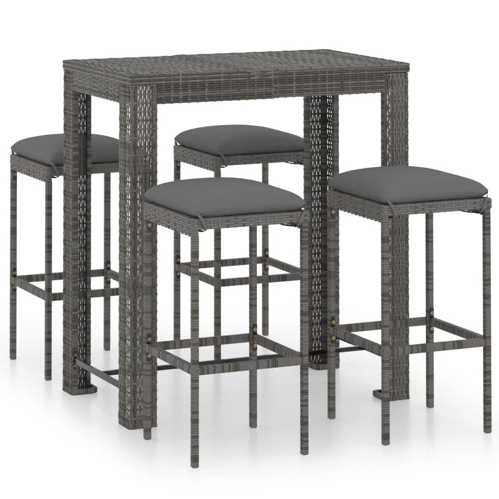Set Muebles Bar Jardín 5 Piezas Y Cojines Ratán Sintético Gris VidaXL 4 Set Muebles Bar Jardín 5 Piezas Y Cojines Ratán Sintético Gris VidaXL - Imagen 2