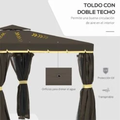Outsunny Cenador De Jardín 3x3m Pabellón De Aluminio Exterior Con Doble Techo De Ventilación 4 Cortinas Laterales Y 4 Mosquiteras Con Cremallera Para Fiestas Eventos Patio Café -OUTSUNNY TIENDA 824764123dbbf0359e932e763257b1cdbd224f01 db45b70e0a1a4c88a11a69c117728269
