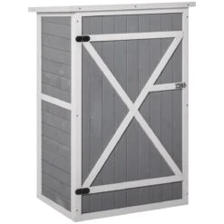 Outsunny Caseta De Jardín De Madera 75x56x115 Cm Armario Cobertizo De Exterior Para Herramientas Con 3 Estantes Interiores Puerta Con Pestillo Y Techo Asfáltico Gris