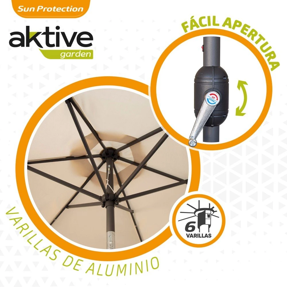 Sombrilla Para Jardín Hexagonal 18 Luces LED Inclinable Aktive 7 Sombrilla Para Jardín Hexagonal 18 Luces LED Inclinable Aktive - Imagen 5