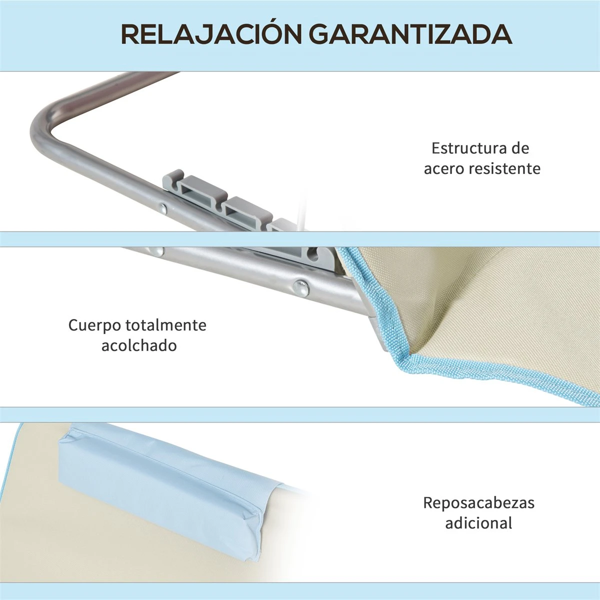 Outsunny Set De 2 Esteras De Playa Plegables 124x53x50 Cm Con Respaldo Ajustable Y Reposacabezas Esterillas De Playa Tela Oxford Acero Con Bolsa De Transporte Beige 8 Outsunny Set De 2 Esteras De Playa Plegables 124x53x50 Cm Con Respaldo Ajustable Y Reposacabezas Esterillas De Playa Tela Oxford Acero Con Bolsa De Transporte Beige - Imagen 6