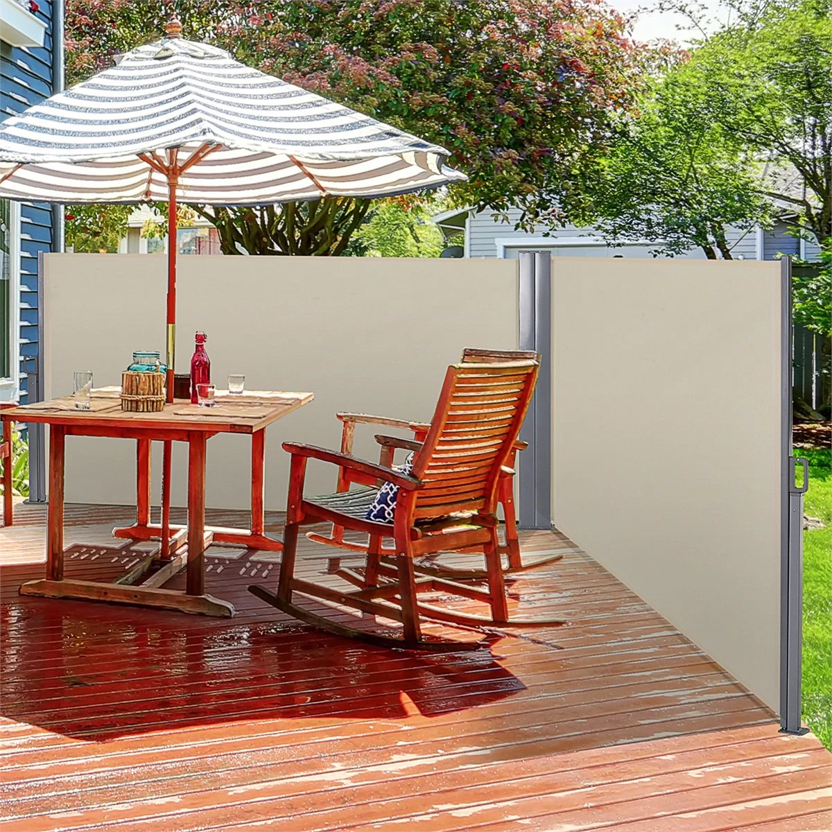 Outsunny Toldo Lateral Retráctil Doble 600x160 Cm Pantalla De Privacidad Extensible Con Ángulo Ajustable Y Protección UV 50+ Para Jardín Balcón Terraza Beige 4 Outsunny Toldo Lateral Retráctil Doble 600x160 Cm Pantalla De Privacidad Extensible Con Ángulo Ajustable Y Protección UV 50+ Para Jardín Balcón Terraza Beige - Imagen 2
