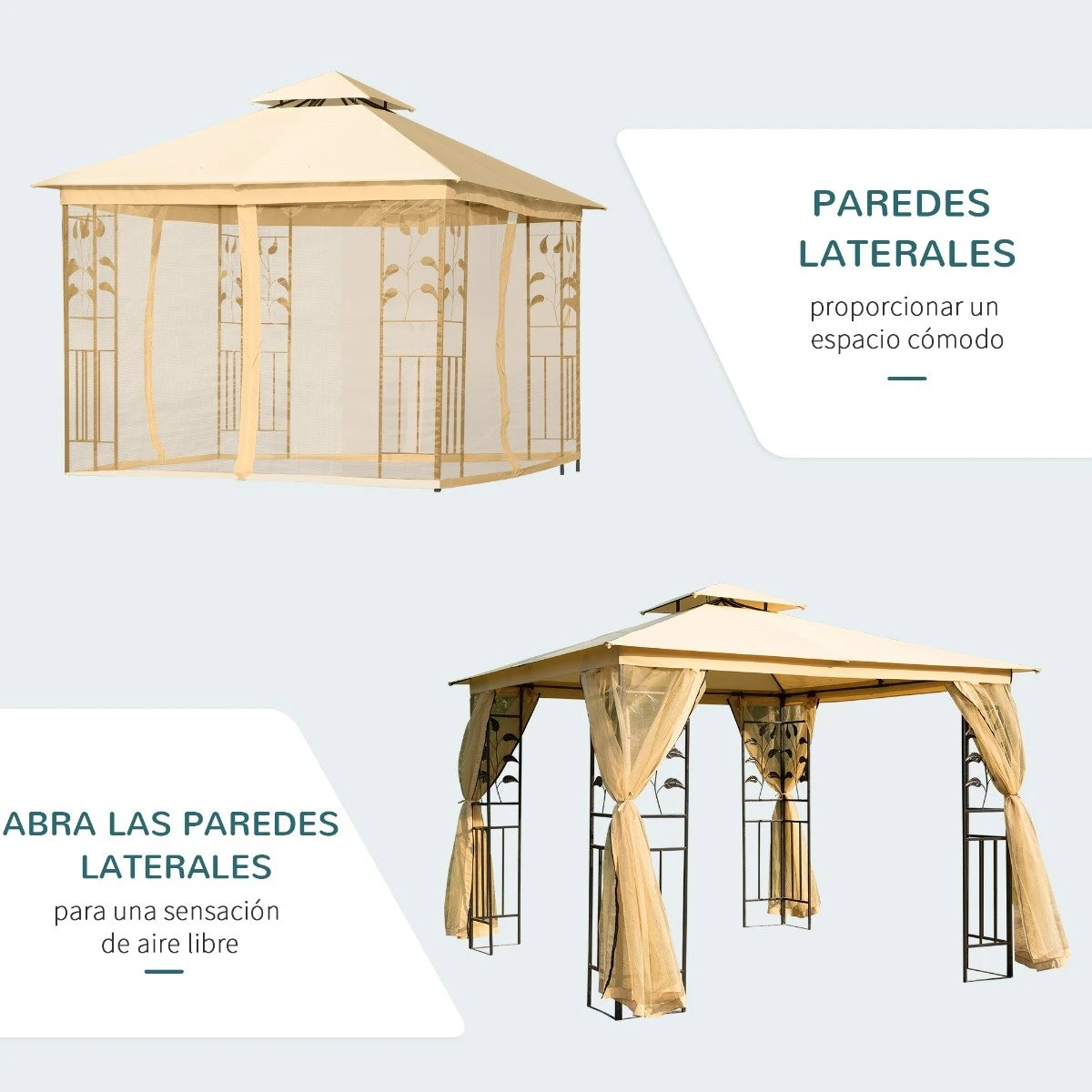 Outsunny Cenador De Jardín 300x300x280 Cm Carpas Para Exterior Grandes Doble Techo Con Mosquitera Y Piquetas Para El Suelo Fácil De Drenar Poliéster Acero Beige 8 Outsunny Cenador De Jardín 300x300x280 Cm Carpas Para Exterior Grandes Doble Techo Con Mosquitera Y Piquetas Para El Suelo Fácil De Drenar Poliéster Acero Beige - Imagen 6