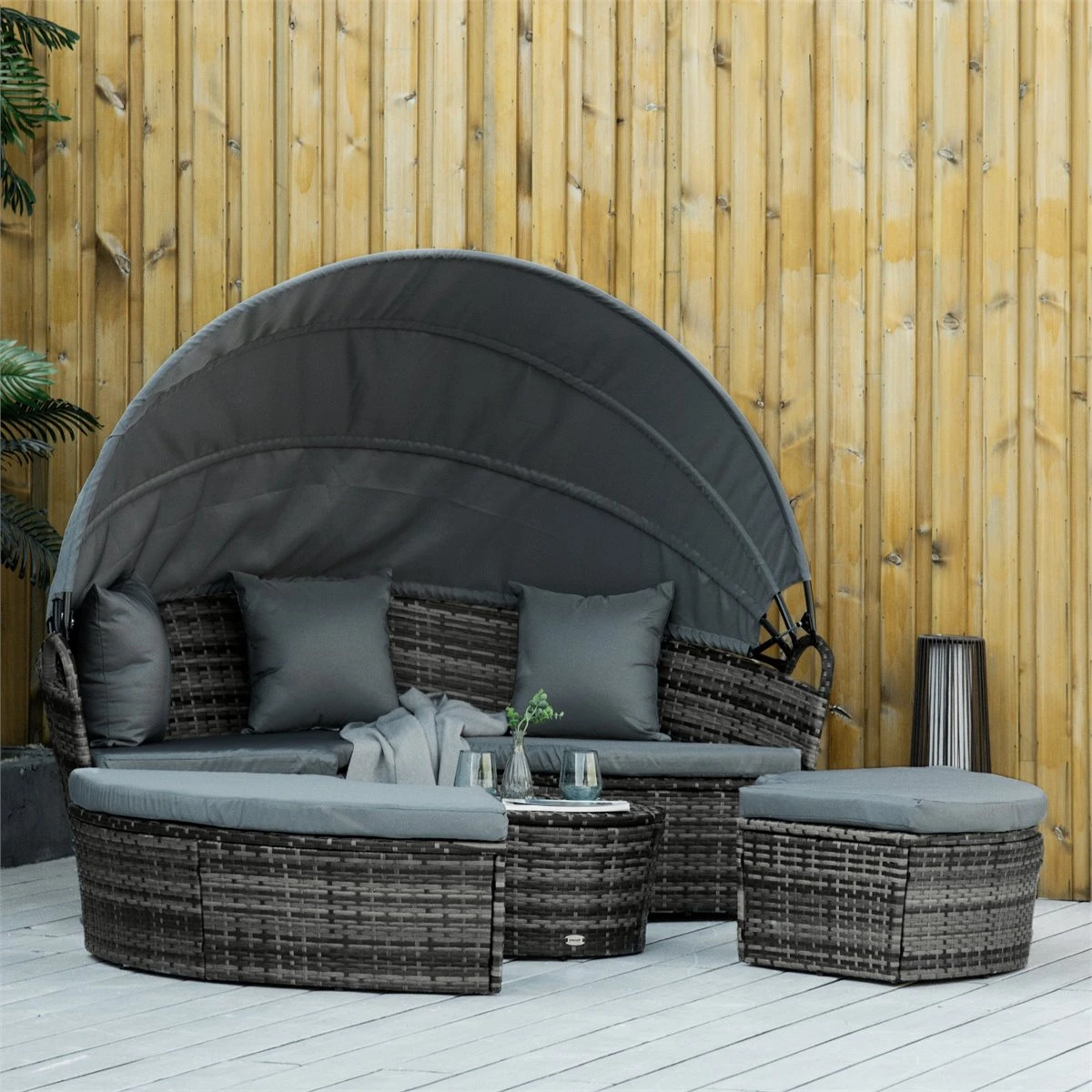Outsunny Isla De Ratán Modular Para Exterior 5 Piezas Tumbona Redonda Con Toldo Plegable Cojines Extraíbles Lavables Y 3 Almohadas Marco De Metal 175x180x147 Cm Gris 11 Outsunny Isla De Ratán Modular Para Exterior 5 Piezas Tumbona Redonda Con Toldo Plegable Cojines Extraíbles Lavables Y 3 Almohadas Marco De Metal 175x180x147 Cm Gris - Imagen 9