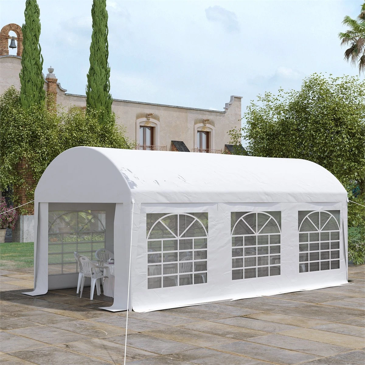 Outsunny Carpa De Jardín 6x3 M Carpa Para Fiestas Cenador Con Paredes Laterales Extraíbles Puerta Con Cremalleras Y 6 Ventanas Protección UV Para Exterior Eventos Bodas Blanco 3 Outsunny Carpa De Jardín 6x3 M Carpa Para Fiestas Cenador Con Paredes Laterales Extraíbles Puerta Con Cremalleras Y 6 Ventanas Protección UV Para Exterior Eventos Bodas Blanco - Imagen 2