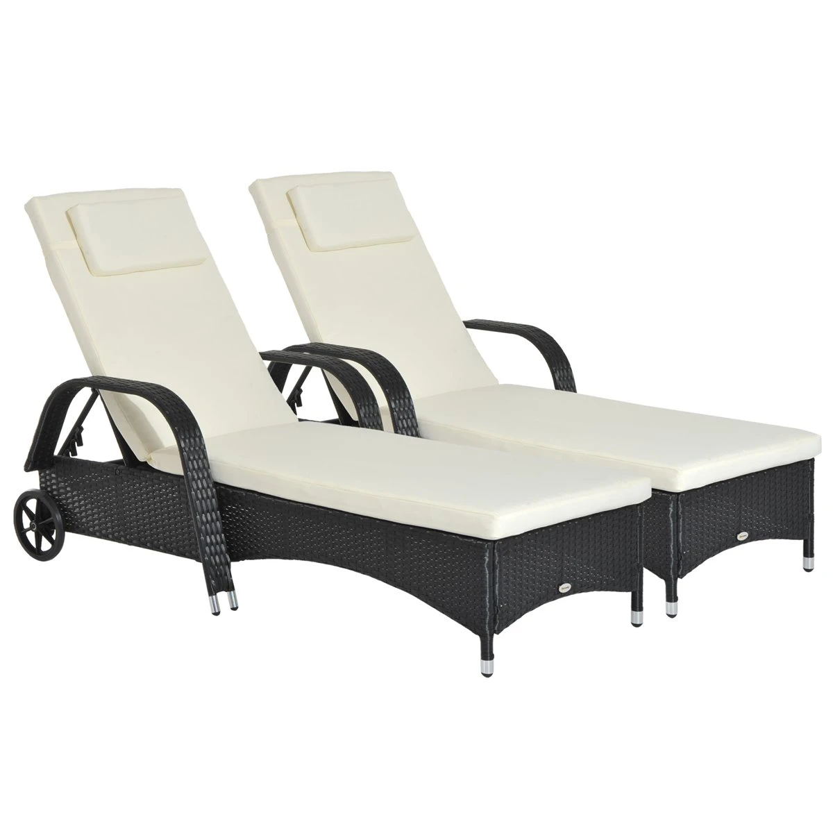 Outsunny Conjunto De 2 Tumbonas De Ratán De Jardín Chaise Longue Con Respaldo Ajustable En 5 Posiciones Cojines Acolchados Reposacabezas Y 2 Ruedas 200x73x72-103 Cm Negro 3 Outsunny Conjunto De 2 Tumbonas De Ratán De Jardín Chaise Longue Con Respaldo Ajustable En 5 Posiciones Cojines Acolchados Reposacabezas Y 2 Ruedas 200x73x72-103 Cm Negro