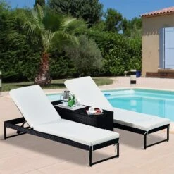 Outsunny Conjunto De 2 Tumbonas De Jardín Con Cojines Acolchados Ratán Con Mesa Auxiliar Para Piscina O Terraza Carga 160 Kg 195x60x86 Cm Acero Negro -OUTSUNNY TIENDA 8b8453977cfe0abd2ff2b894b096c0455a35c7ab 8a5f47572e7c497c836042e88356a4cf