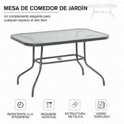 Outsunny Mesa De Jardín Exterior Rectangular De Metal Bordes Curvos Con Orificio Para Sombrilla Capacidad 70kg Vidrio Templado 120x80x70 Cm Gris Carbón 16 Outsunny Mesa De Jardín Exterior Rectangular De Metal Bordes Curvos Con Orificio Para Sombrilla Capacidad 70kg Vidrio Templado 120x80x70 Cm Gris Carbón -OUTSUNNY TIENDA 8babcc695223a1b1d59293f1648720146b90144d f543d1d098a5434fb8632265fe50a699