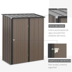 Outsunny Caseta De Jardín 1,34 M² 161,5x94,5x196 Cm Cobertizo Exterior De Acero Galvanizado Con Puerta Y Cerradura Para Almacenamiento De Herramientas Marrón 16 Outsunny Caseta De Jardín 1,34 M² 161,5x94,5x196 Cm Cobertizo Exterior De Acero Galvanizado Con Puerta Y Cerradura Para Almacenamiento De Herramientas Marrón -OUTSUNNY TIENDA 8be58eceeac12409d51d00ac17b94eaa1e81316d be5acc1d53b640ce9979890bc50b6056