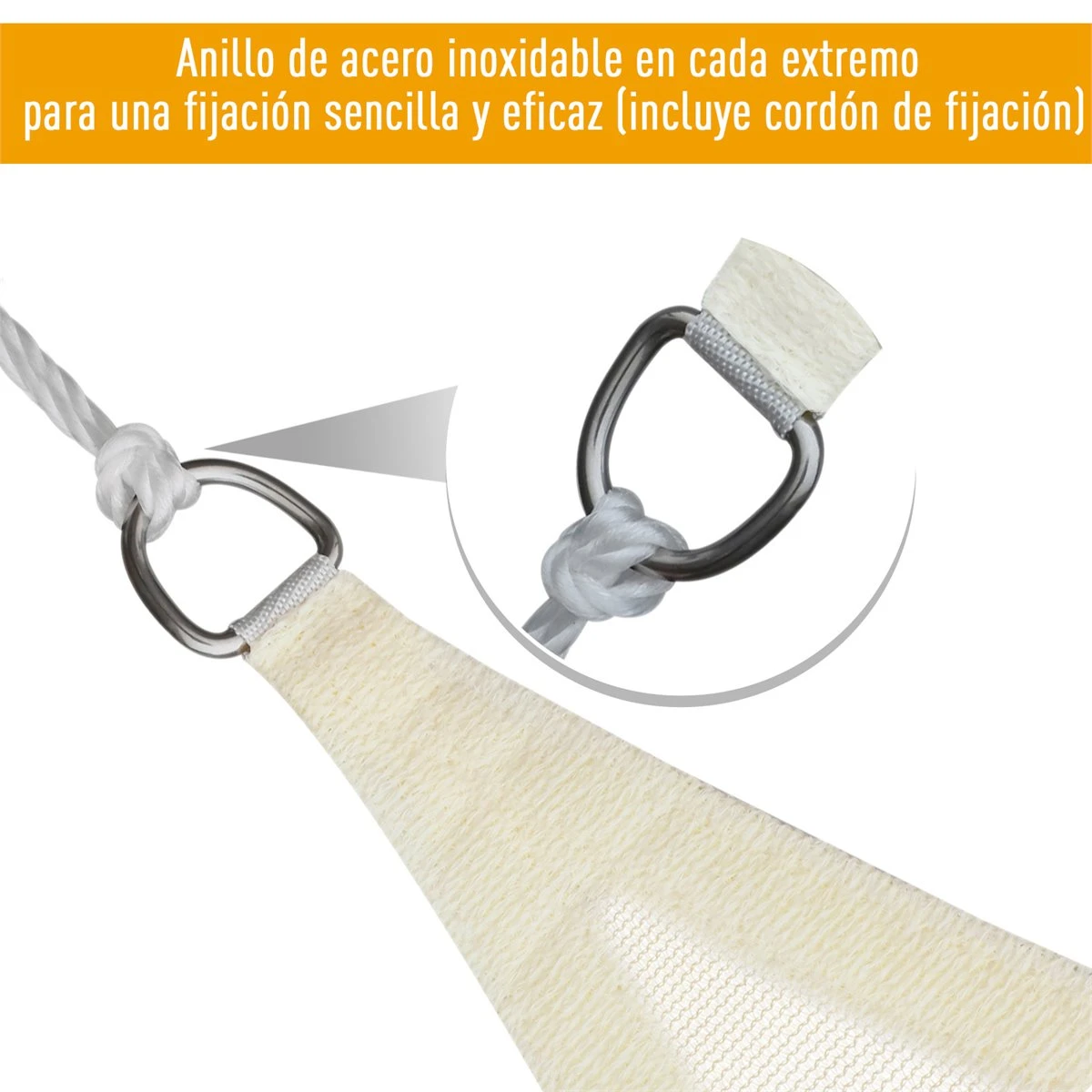 Outsunny Toldo Vela 5x5x5m Triangulo Color Crema Sombrilla Parasol Terraza Jardin Camping 7 Outsunny Toldo Vela 5x5x5m Triangulo Color Crema Sombrilla Parasol Terraza Jardin Camping - Imagen 5