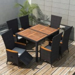 Set Comedor De Jardín 7 Piezas Ratán Sintético Y Madera Negro VidaXL
