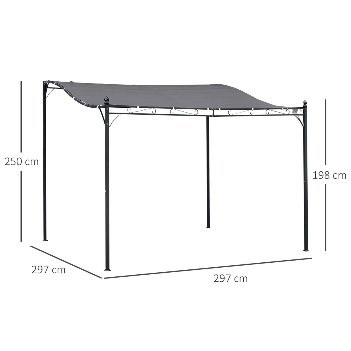 Outsunny Pérgola De Jardín 3x3 M Cenador Con Toldo Y 8 Orificios De Drenaje Para Patio Terraza Metal Y Poliéster 180 G/m² Resistente Gris 5 Outsunny Pérgola De Jardín 3x3 M Cenador Con Toldo Y 8 Orificios De Drenaje Para Patio Terraza Metal Y Poliéster 180 G/m² Resistente Gris - Imagen 3