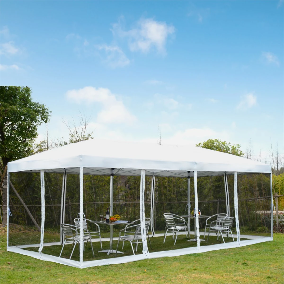 Outsunny Carpa 6x3m Plegable Gazebo Para Jardín Cenador Con 6 Cortinas Mosquitera Y Cremallera Bolsa Transporte Montaje Fácil Acero Tela Oxford Blanco 4 Outsunny Carpa 6x3m Plegable Gazebo Para Jardín Cenador Con 6 Cortinas Mosquitera Y Cremallera Bolsa Transporte Montaje Fácil Acero Tela Oxford Blanco - Imagen 2