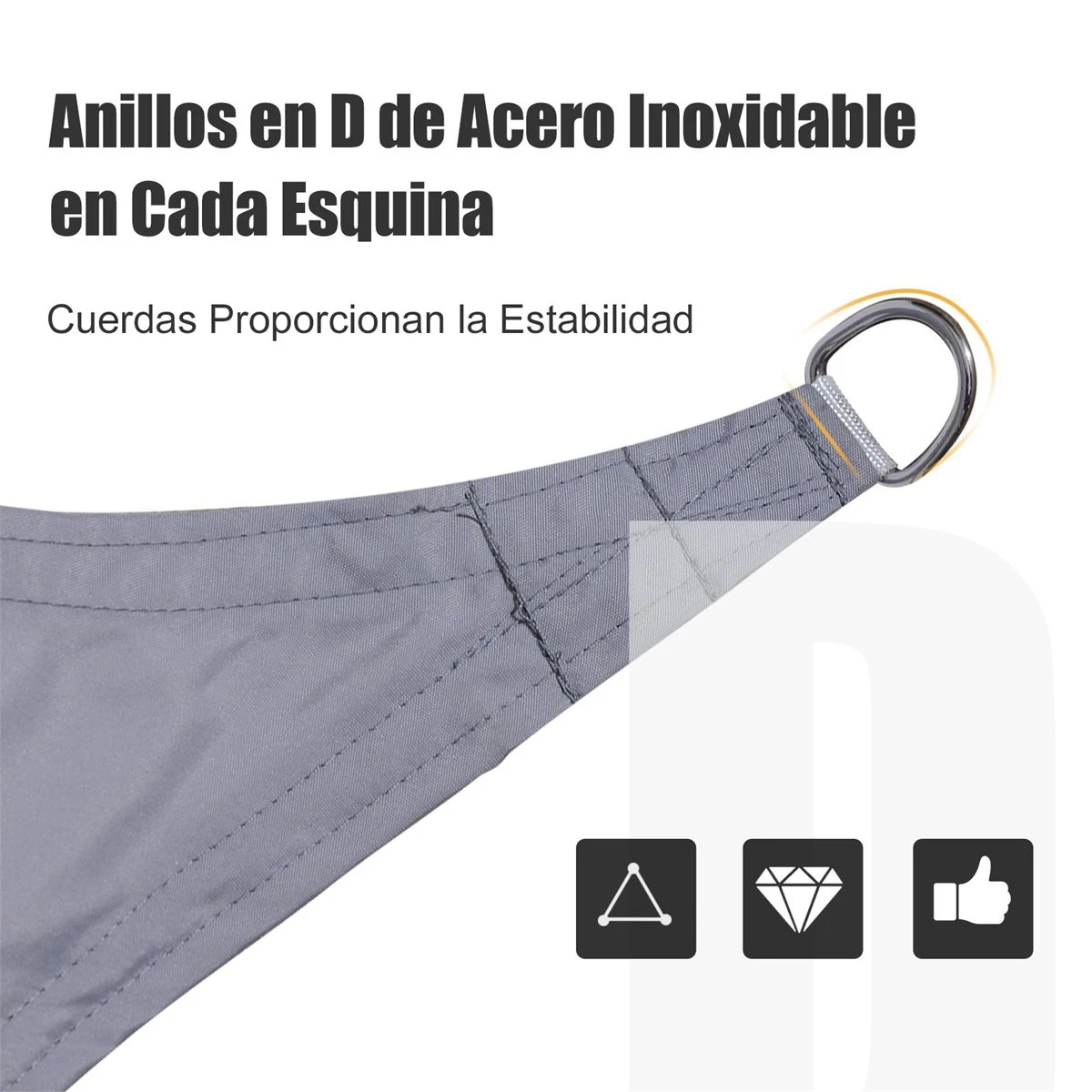 Outsunny Toldo Vela Triangular 3x3x3m Vela De Sombra Para Terraza Jardín Camping Resistente Al Agua Protección UV Poliéster Color Gris 9 Outsunny Toldo Vela Triangular 3x3x3m Vela De Sombra Para Terraza Jardín Camping Resistente Al Agua Protección UV Poliéster Color Gris - Imagen 7