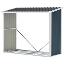 Outsunny Casetilla Para Leña Acero Galvanizado Cobertizo Leñero De Almacenamiento De Troncos Con Techo Inclinado Para Jardín Terraza Exterior 185x84x133,5/148,5 Cm Gris