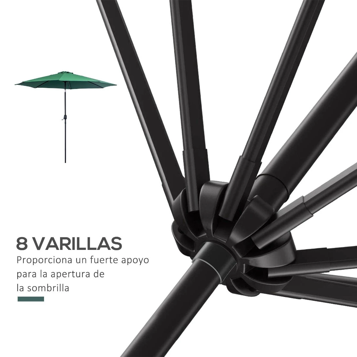 Outsunny Sombrilla De Jardín Ø295x250 Cm Con Manivela Parasol Exterior Con Mecanismo De Inclinación Y Poste Desmontable De Metal Para Terraza Piscina Patio Verde 9 Outsunny Sombrilla De Jardín Ø295x250 Cm Con Manivela Parasol Exterior Con Mecanismo De Inclinación Y Poste Desmontable De Metal Para Terraza Piscina Patio Verde - Imagen 7