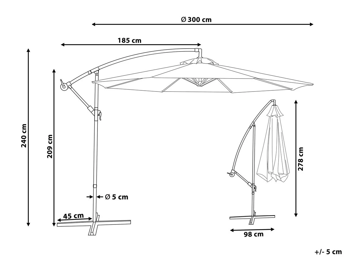 Sombrilla Voladiza De Poliéster Rojo/borgoña 300 Cm RAVENNA 5 Sombrilla Voladiza De Poliéster Rojo/borgoña 300 Cm RAVENNA - Imagen 3