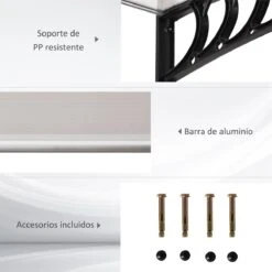 Outsunny Tejadillo De Protección Para Puertas Ventanas Contra Sol Y Lluvia Marquesina De Techo Diseño Moderno Aleación De Aluminio Duradero 150x90x25 Cm Transparente -OUTSUNNY TIENDA 91221f55b6097142f3b0ebe40d8654969929950a 81589c0cfdff4fbc948f68215f8ca787