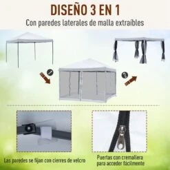 Outsunny Carpa Plegable 3x3m Paredes De Mosquitera Extraíbles Con Cremallera 4 Orificios De Drenaje Tela Oxford 420D Para Jardín Fiestas Blanco -OUTSUNNY TIENDA 92c561a3605984cab9f90e0cfa73cb45f7b992b8 f899f801ad6d4255983744b168838549