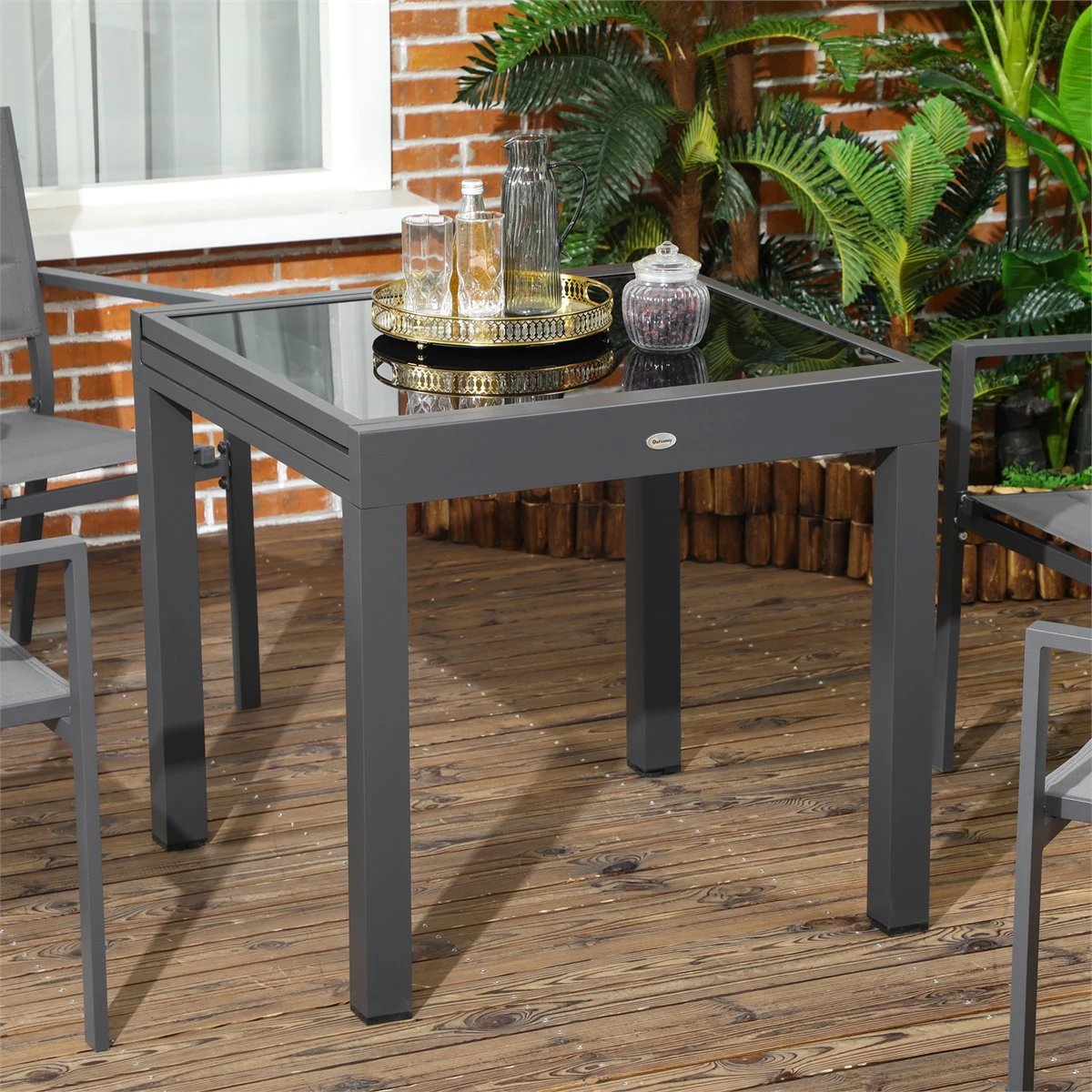 Outsunny Mesa De Jardín Extensible De Aluminio Mesa De Comedor Rectangular Con Encimera De Vidrio Templado Carga 50 Kg Para Terraza 160x80x75 Cm Negro 9 Outsunny Mesa De Jardín Extensible De Aluminio Mesa De Comedor Rectangular Con Encimera De Vidrio Templado Carga 50 Kg Para Terraza 160x80x75 Cm Negro - Imagen 7