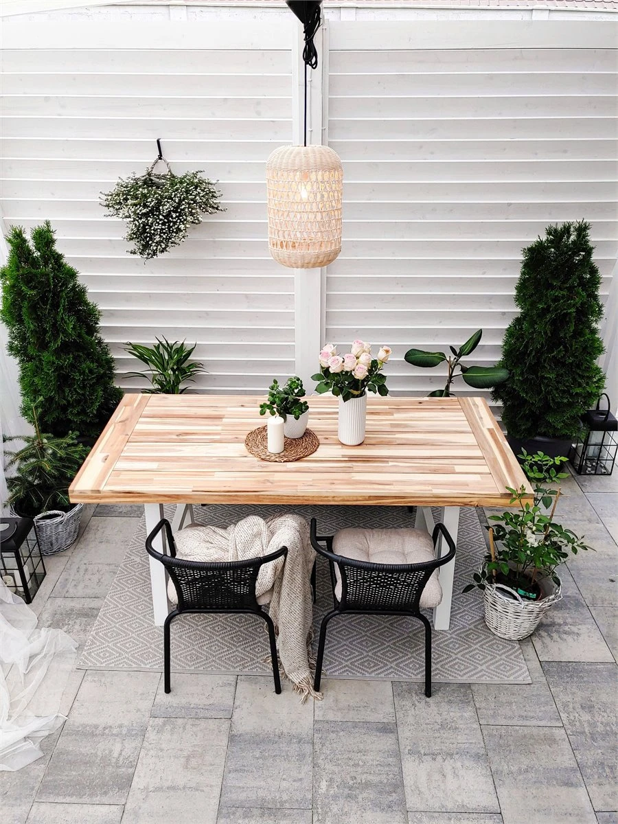 Mesa De Comedor De Madera De Acacia Clara/blanco 170 X 80 Cm SCANIA 13 Mesa De Comedor De Madera De Acacia Clara/blanco 170 X 80 Cm SCANIA - Imagen 11