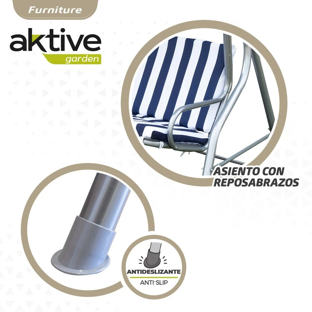 Balancín Para Jardín Azul Y Blanco C/toldo Inclinable 3 Plazas Aktive 7 Balancín Para Jardín Azul Y Blanco C/toldo Inclinable 3 Plazas Aktive - Imagen 5