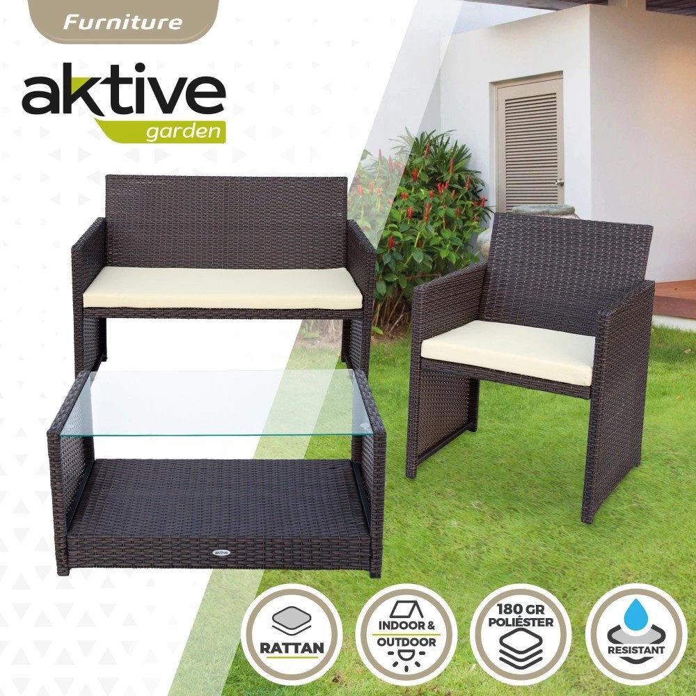 Conjunto Muebles Terraza Ratán 3 Sillones Y 1 Mesa Aktive 4 Conjunto Muebles Terraza Ratán 3 Sillones Y 1 Mesa Aktive - Imagen 2