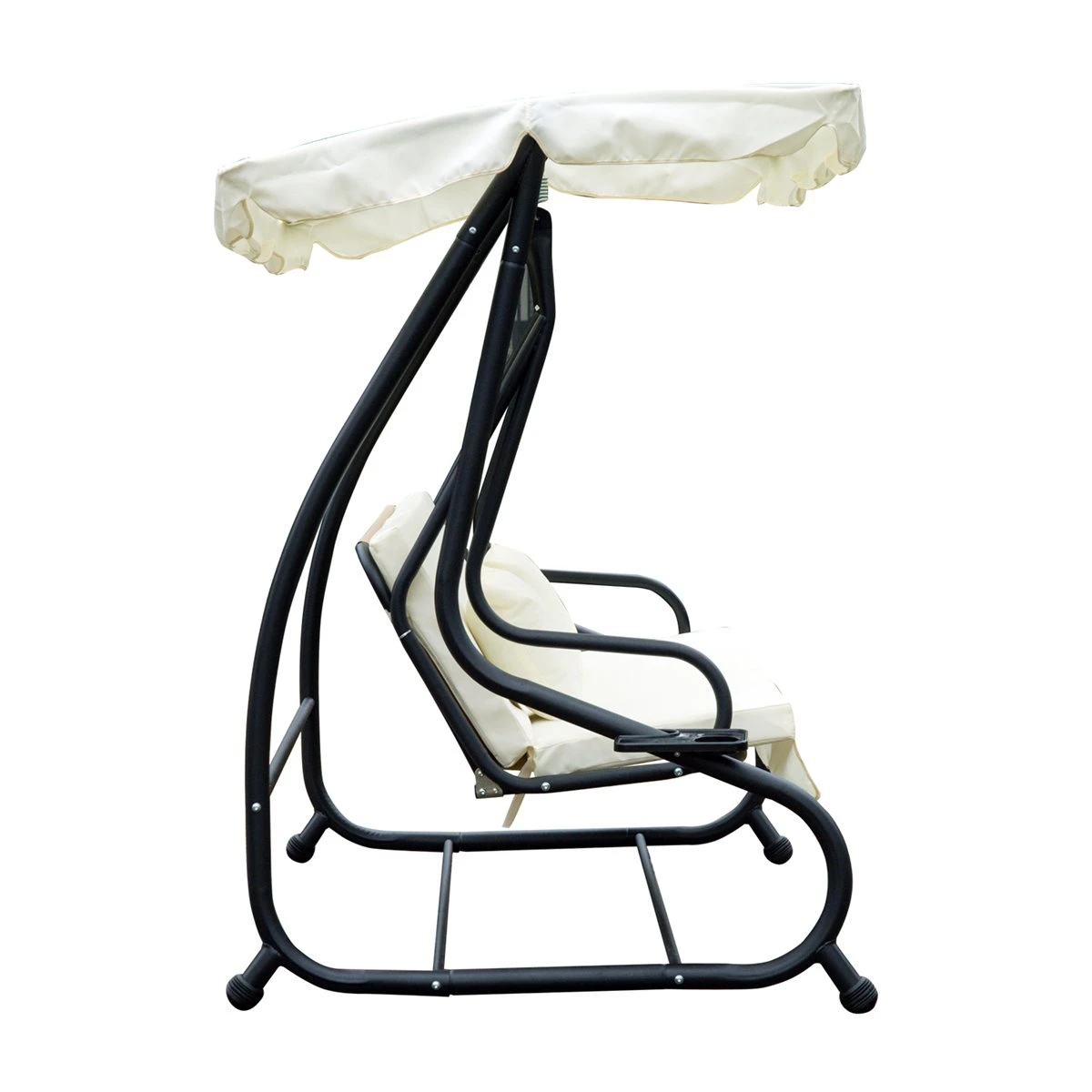 Outsunny Columpio Balancín Jardín 3 Plazas Convertible En Cama Techo Parasol Regulable Bandeja Para Bebida Terrza Balcón Exterior Carga Máx. 340kg Acero 200x120x164cm Beige 11 Outsunny Columpio Balancín Jardín 3 Plazas Convertible En Cama Techo Parasol Regulable Bandeja Para Bebida Terrza Balcón Exterior Carga Máx. 340kg Acero 200x120x164cm Beige - Imagen 9