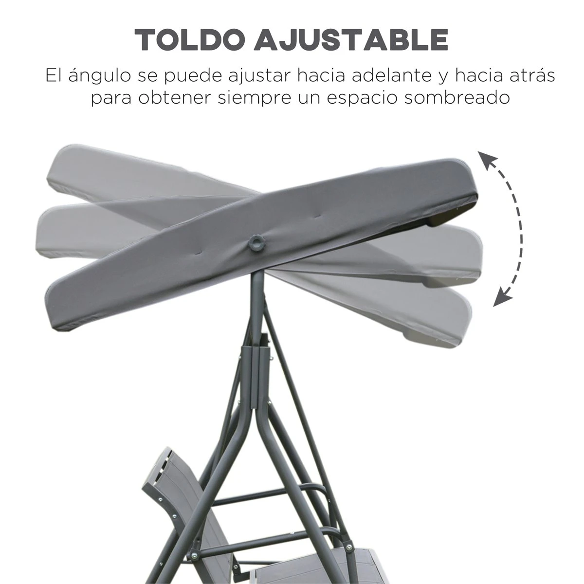 Outsunny Columpio Balancín Jardín De 3 Plazas Con Techo Parasol Ajustable Respaldo Transpirable Y Marco De Acero Para Terraza Balcón Exterior 175x118x159 Cm Gris 7 Outsunny Columpio Balancín Jardín De 3 Plazas Con Techo Parasol Ajustable Respaldo Transpirable Y Marco De Acero Para Terraza Balcón Exterior 175x118x159 Cm Gris - Imagen 5