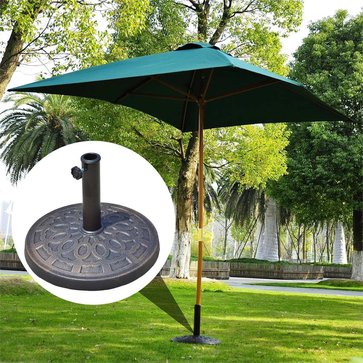 Outsunny Base Para Sombrilla De Jardín Peso Neto 12 Kg Soporte De Parasol Redondo De Resina Para Postes De 38mm/48mm Para Terraza Patio Exterior Ø44x34 Cm Bronce 4 Outsunny Base Para Sombrilla De Jardín Peso Neto 12 Kg Soporte De Parasol Redondo De Resina Para Postes De 38mm/48mm Para Terraza Patio Exterior Ø44x34 Cm Bronce - Imagen 2