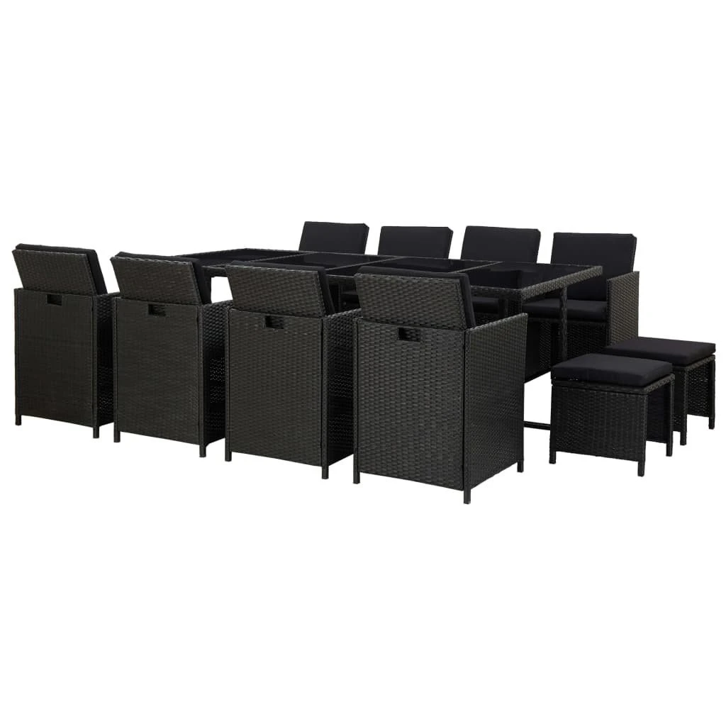 Set Comedor De Jardín 13 Piezas Y Cojines Ratán Sintético Negro VidaXL 3 Set Comedor De Jardín 13 Piezas Y Cojines Ratán Sintético Negro VidaXL