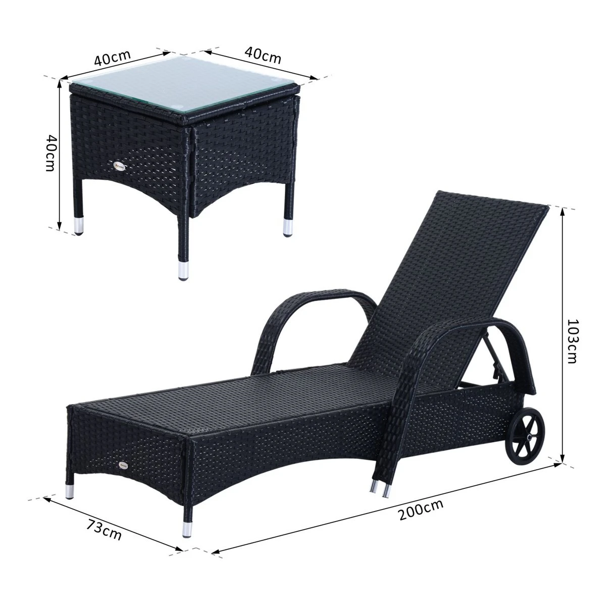 Outsunny Set De 2 Tumbonas Chaise Longue + 1 Mesa De Ratan Para Jardín O Terraza Sillas Con Cojín Y Respaldo Ajustable A 5 Niveles (Negro) 5 Outsunny Set De 2 Tumbonas Chaise Longue + 1 Mesa De Ratan Para Jardín O Terraza Sillas Con Cojín Y Respaldo Ajustable A 5 Niveles (Negro) - Imagen 3