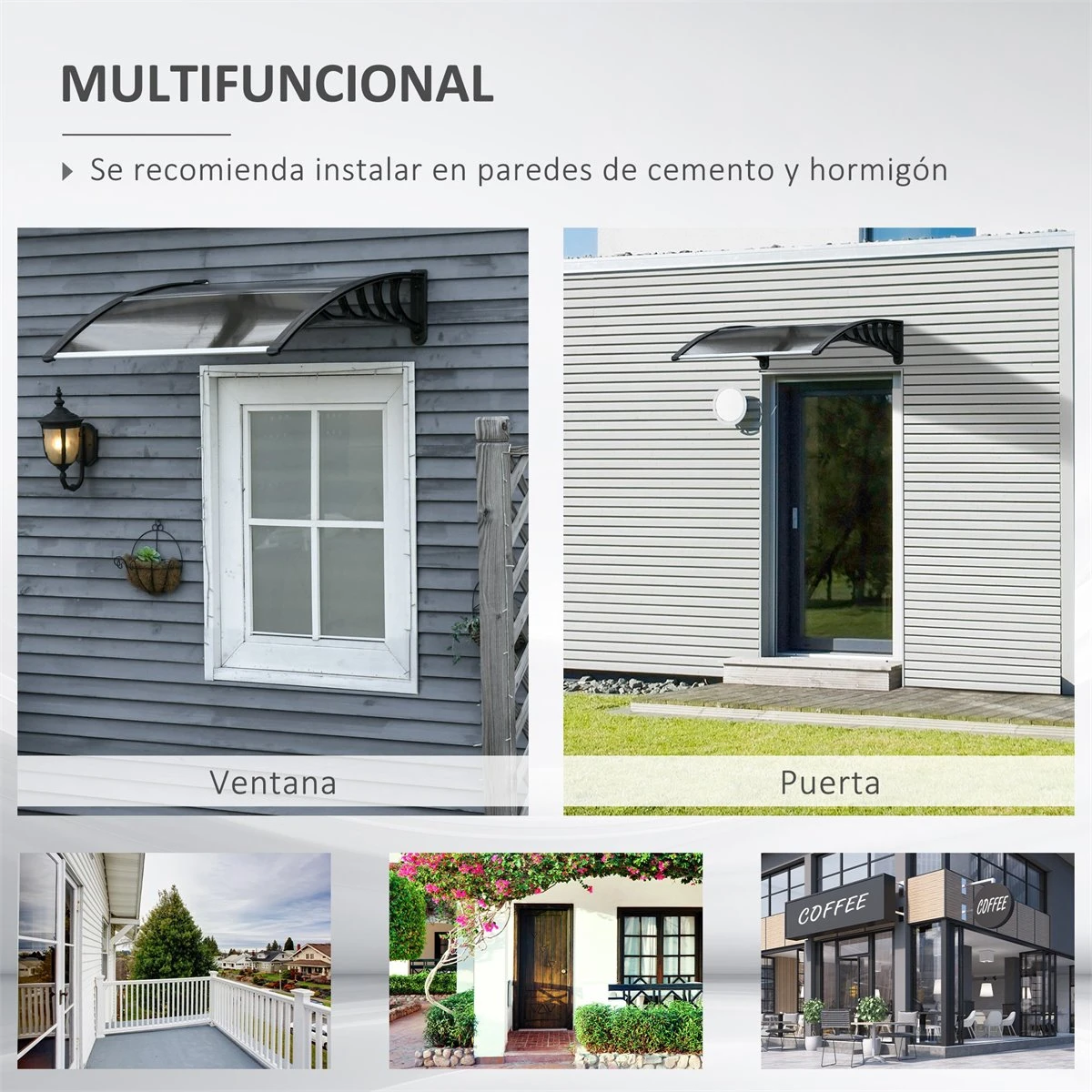 Outsunny Tejadillo De Protección 103x96,5x27 Cm Marquesina Exterior Para Puertas Y Ventanas Contra Sol Y Lluvia Con Soporte Aleación De Aluminio Policarbonato Marrón Translúcido 8 Outsunny Tejadillo De Protección 103x96,5x27 Cm Marquesina Exterior Para Puertas Y Ventanas Contra Sol Y Lluvia Con Soporte Aleación De Aluminio Policarbonato Marrón Translúcido - Imagen 6