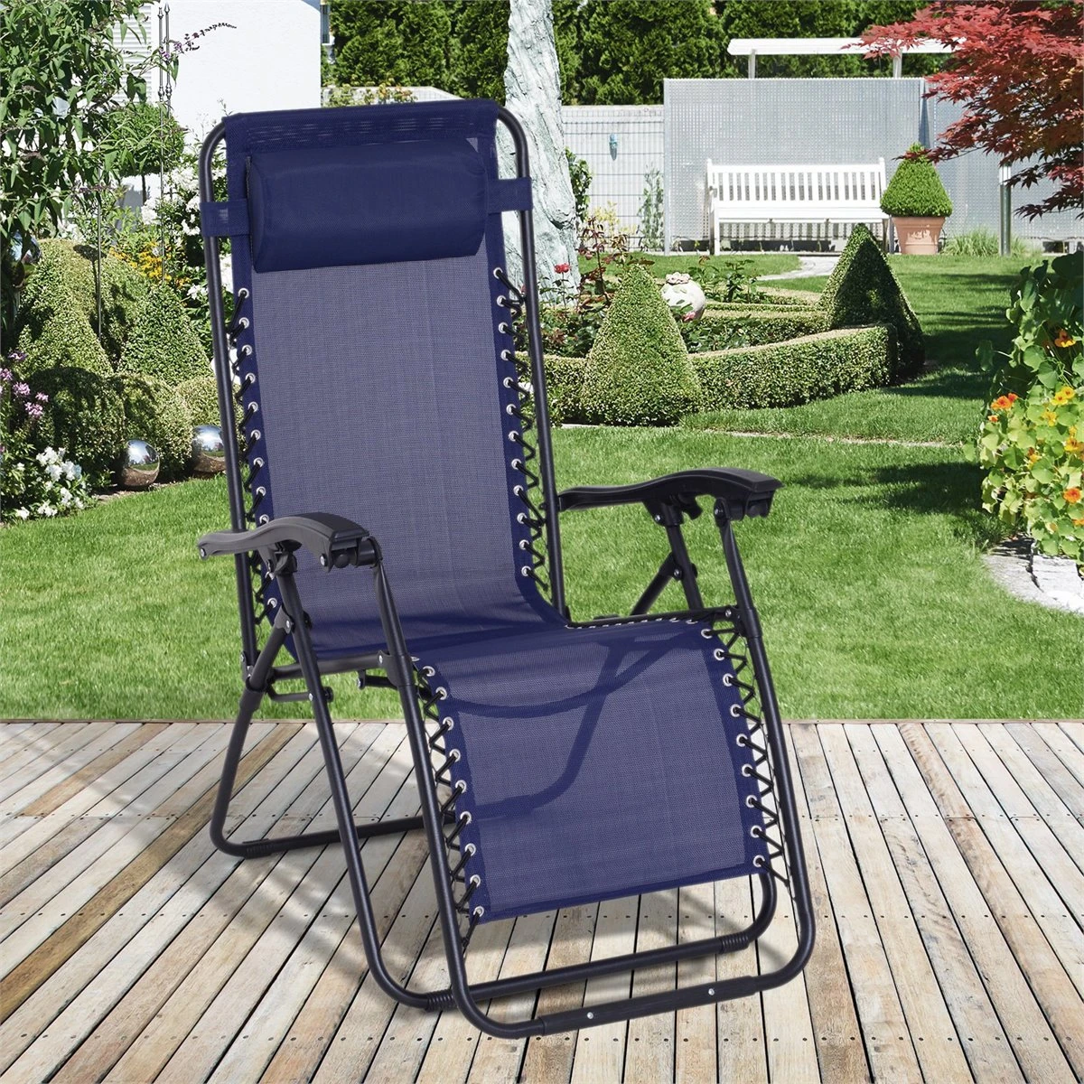 Outsunny Tumbona Plegable De Jardín Silla Gravedad Cero Sillón De Playa Relajante Texteline Marco Acero Carga 120kg 90x65x110 Cm Azul 4 Outsunny Tumbona Plegable De Jardín Silla Gravedad Cero Sillón De Playa Relajante Texteline Marco Acero Carga 120kg 90x65x110 Cm Azul - Imagen 2