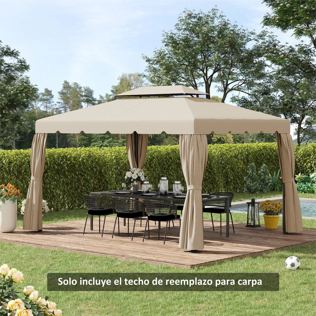 Outsunny Techo De Repuesto Para Cenador Con Doble Techo 3,9x2,9 M Cubierta De Repuesto Para Pabellón Gazebo Exterior Con 8 Orificios De Drenaje Beige 4 Outsunny Techo De Repuesto Para Cenador Con Doble Techo 3,9x2,9 M Cubierta De Repuesto Para Pabellón Gazebo Exterior Con 8 Orificios De Drenaje Beige - Imagen 2