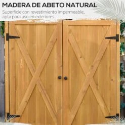Outsunny Armario De Jardín De Madera 110x55x117 Cm 0,45 M² Cobertizo Para Almacenaje De Herramientas Con Techo Asfáltico 3 Estantes Y 2 Puertas Para Exterior Terraza Natural -OUTSUNNY TIENDA 9a5a55b617676cabfed9c22de9cf2eafcf8827c2 7093dfdc479b4e1fa4f21d984b625763