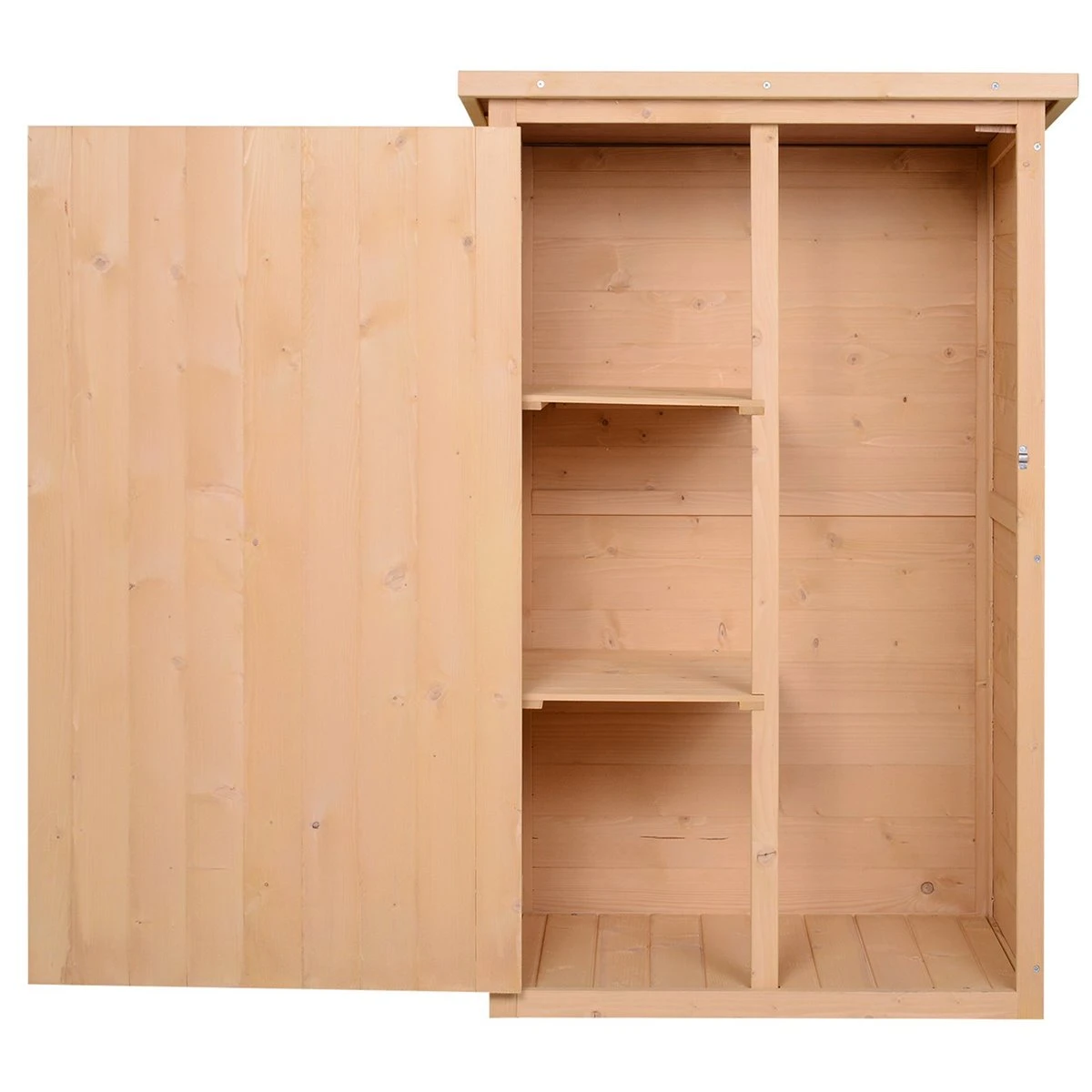 Outsunny Caseta De Jardín De Madera 75x56x115 Cm Armario Cobertizo De Exterior Para Herramientas Con 3 Estantes Interiores Puerta Con Pestillo Y Techo Asfáltico Natural 9 Outsunny Caseta De Jardín De Madera 75x56x115 Cm Armario Cobertizo De Exterior Para Herramientas Con 3 Estantes Interiores Puerta Con Pestillo Y Techo Asfáltico Natural - Imagen 7