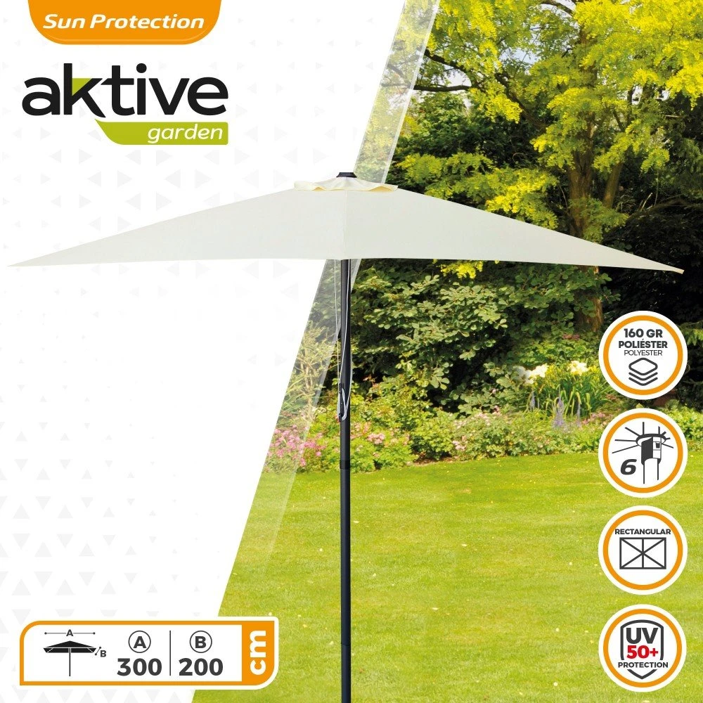 Sombrilla Para Jardín Rectangular 300x200 Cm C/protección UV50 Aktive 4 Sombrilla Para Jardín Rectangular 300x200 Cm C/protección UV50 Aktive - Imagen 2