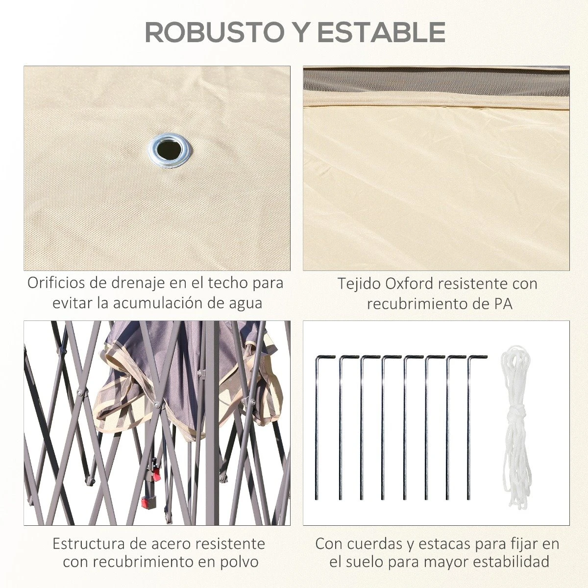 Outsunny Carpa Plegable Exterior 3,3x3,3x2,88 M Altura Ajustable Cenador De Jardín Con Doble Techo 4 Mosquiteras Extraíbles Y Bolsa De Transporte Para Camping Fiestas Beige 9 Outsunny Carpa Plegable Exterior 3,3x3,3x2,88 M Altura Ajustable Cenador De Jardín Con Doble Techo 4 Mosquiteras Extraíbles Y Bolsa De Transporte Para Camping Fiestas Beige - Imagen 7