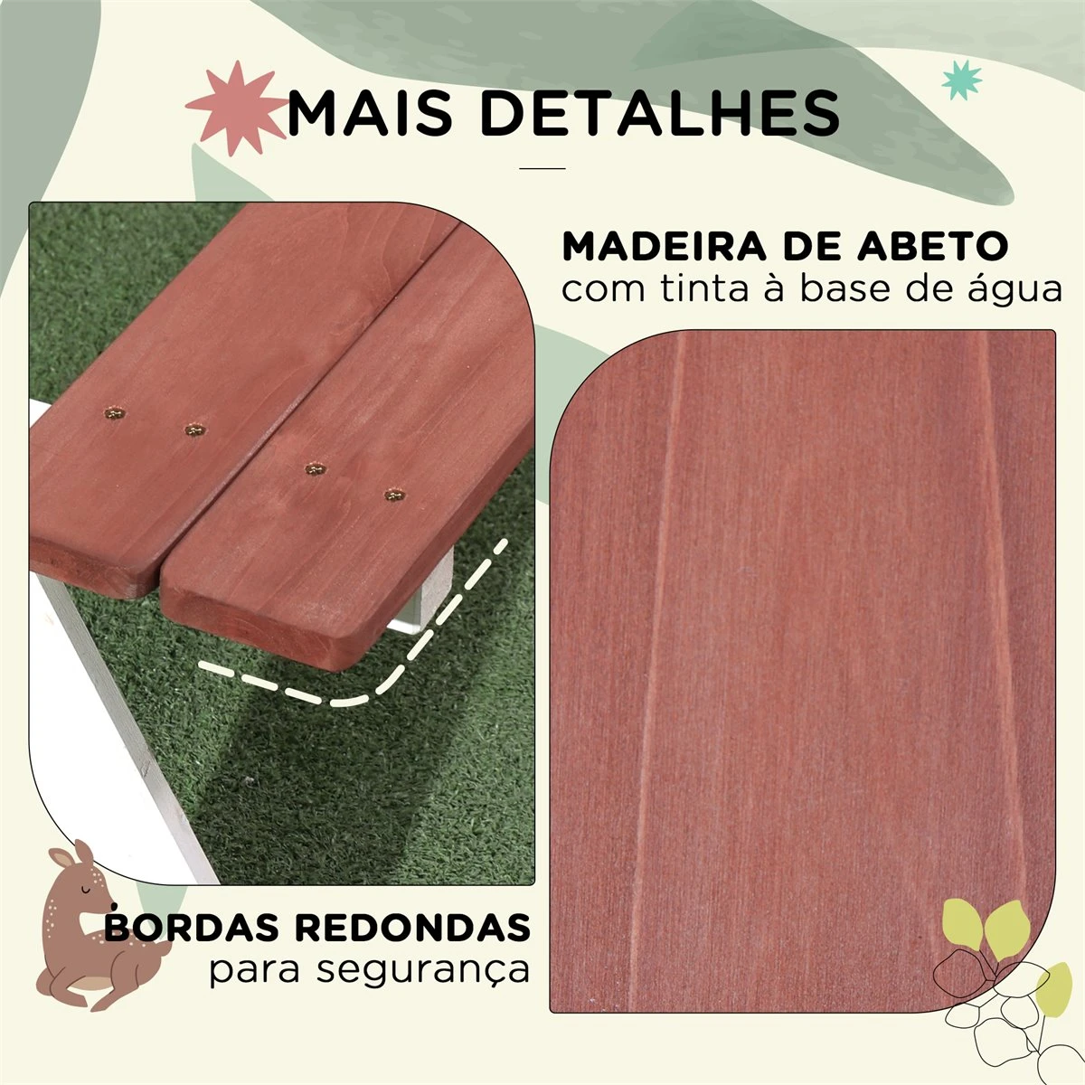 Outsunny Juego De Mesa Y 2 Bancos Infantiles De Madera Mesa De Picnic Para Niños De 3-8 Años Para Jardín Patio Terraza 89x79x50 Cm Marrón 9 Outsunny Juego De Mesa Y 2 Bancos Infantiles De Madera Mesa De Picnic Para Niños De 3-8 Años Para Jardín Patio Terraza 89x79x50 Cm Marrón - Imagen 7