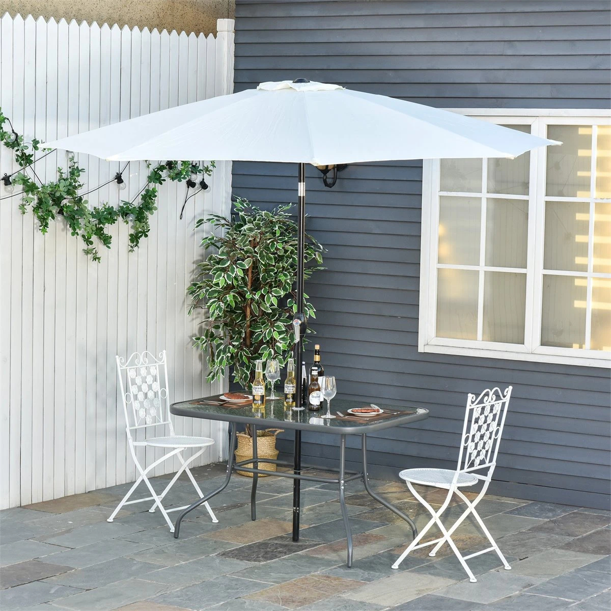 Outsunny Mesa De Jardín Exterior Rectangular De Metal Bordes Curvos Con Orificio Para Sombrilla Capacidad 70kg Vidrio Templado 120x80x70 Cm Gris Carbón 4 Outsunny Mesa De Jardín Exterior Rectangular De Metal Bordes Curvos Con Orificio Para Sombrilla Capacidad 70kg Vidrio Templado 120x80x70 Cm Gris Carbón - Imagen 2