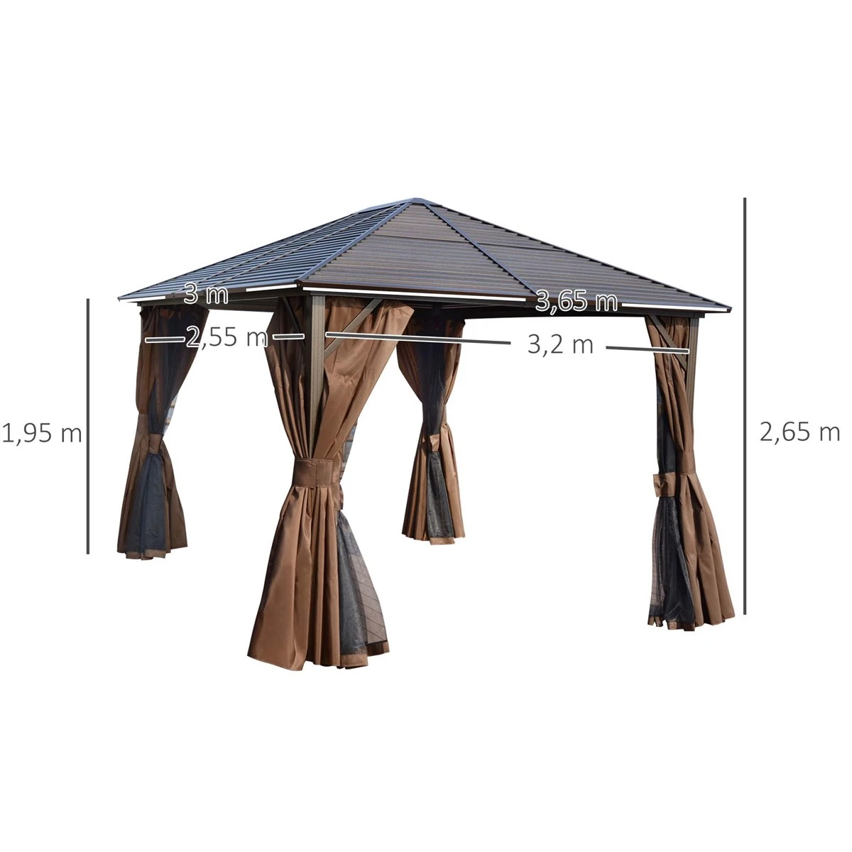 Outsunny Cenador De Jardín 300x365 Cm Marco De Aluminio Con Cortinas De Doble Capa Y Techo Metálico Para Reunión Familar Fiestas Bodas Negro Y Marrón 5 Outsunny Cenador De Jardín 300x365 Cm Marco De Aluminio Con Cortinas De Doble Capa Y Techo Metálico Para Reunión Familar Fiestas Bodas Negro Y Marrón - Imagen 3