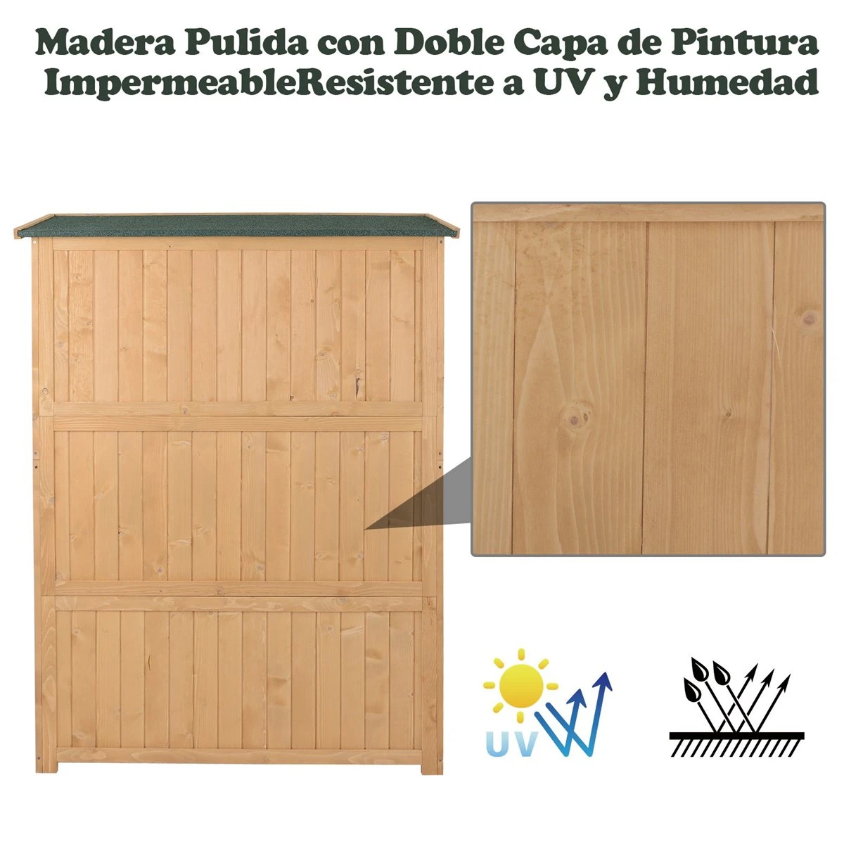Outsunny Cobertizo De Madera Caseta De Jardín Exterior Armario Herramientas De Jardinería Con Estantes Doble Puerta Ventanas Y Techo Asfáltico 127,5x50x164 Cm Natural 6 Outsunny Cobertizo De Madera Caseta De Jardín Exterior Armario Herramientas De Jardinería Con Estantes Doble Puerta Ventanas Y Techo Asfáltico 127,5x50x164 Cm Natural - Imagen 4
