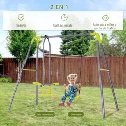 HOMCOM Set De Columpio Infantil Al Aire Libre Con Columpio Y Balancín Doble Plaza Juguetes Exterior Adecuado Para +3 Años 245x138x180cm Verde Y Gris 16 HOMCOM Set De Columpio Infantil Al Aire Libre Con Columpio Y Balancín Doble Plaza Juguetes Exterior Adecuado Para +3 Años 245x138x180cm Verde Y Gris -OUTSUNNY TIENDA 9e68cf2ec706e46a22fda3010898560bc67af5ea 96be97a5c4ba40a284cafe9d48bfd055