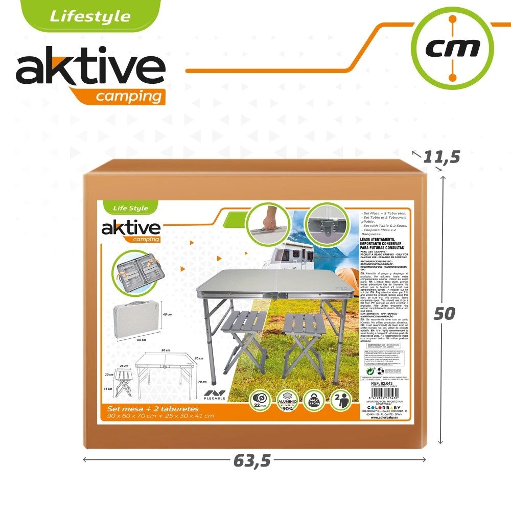 Mesa Plegable Camping Con 2 Taburetes Aktive 9 Mesa Plegable Camping Con 2 Taburetes Aktive - Imagen 7